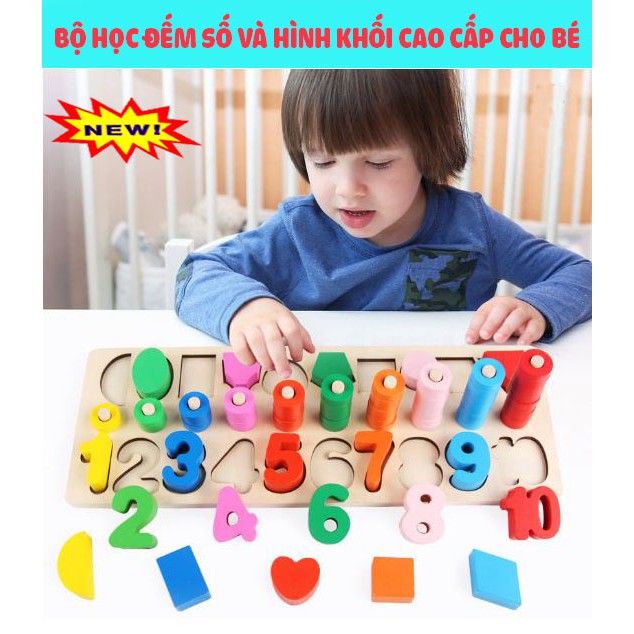 Đồ chơi bảng chữ số 3 IN 1 xếp hình gỗ Montessori trí tuệ dành cho bé học đếm