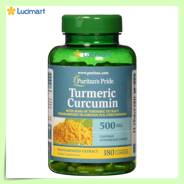 Tinh bột nghệ vàng Turmeric Curcumin 500mg Puritan's Pride hộp 180 viên [Hàng Mỹ hạn dùng 2024]