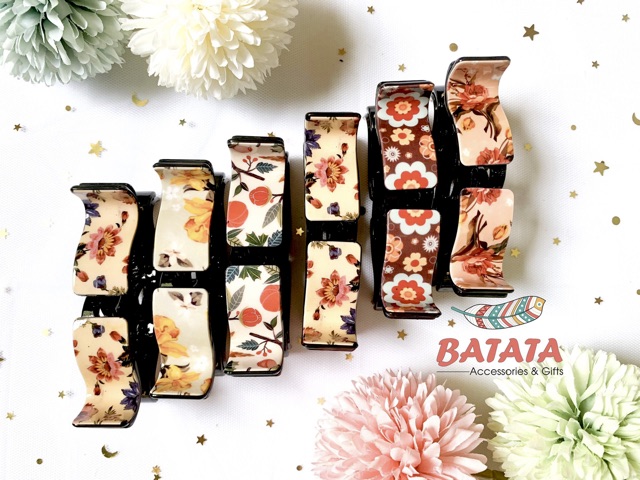Kẹp Càng Cua Full Nhựa Hoa Tone Màu Vintage