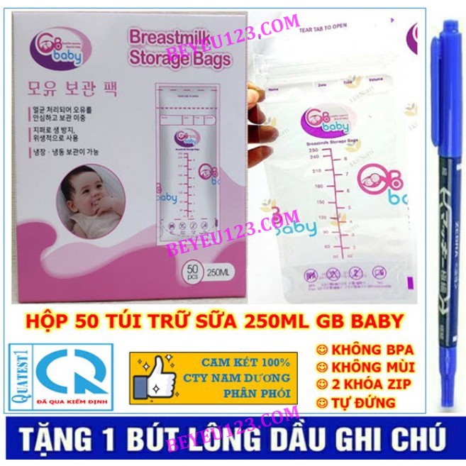 [TẶNG BÚT] Hộp 50 túi trữ sữa mẹ 250ml GB Baby G50 (Công nghệ Hàn Quốc) -Tốt hơn Unimom Sunmum Sami Cmbear Ichiko Pur