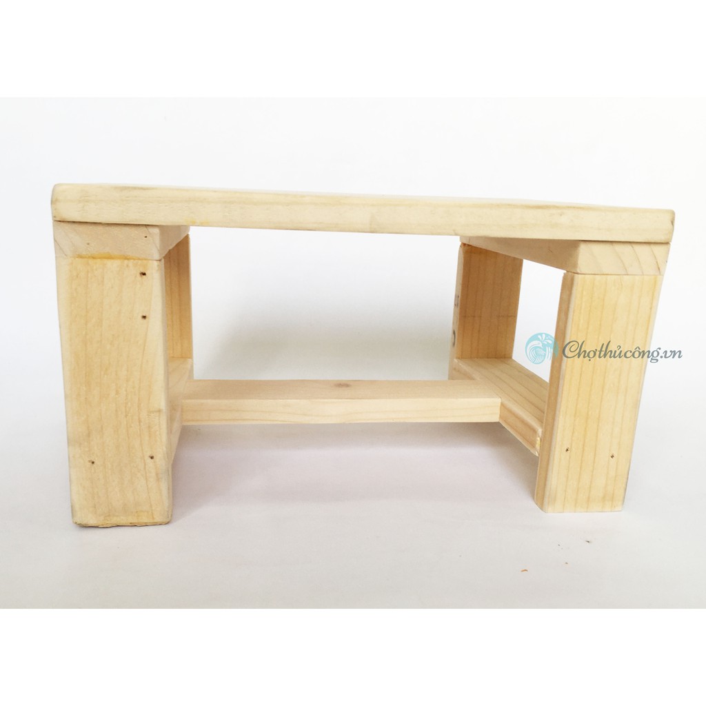 Ghế đẩu gỗ thông, Ghế gỗ kê chân (KT D28xR20xC16cm)