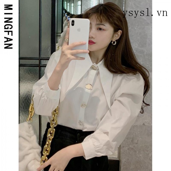 Áo Sơ Mi Kiểu Hàn Quốc Cổ Nhọn Thời Trang Xuân Thu 2021 Cho Nữ