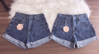 Quần short jean lưng cao lật lai