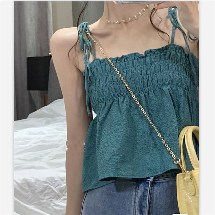 Áo hai dây Nữ Ngắn Mỏng Mùa Hè Gợi Cảm Kết Cấu Ẩn