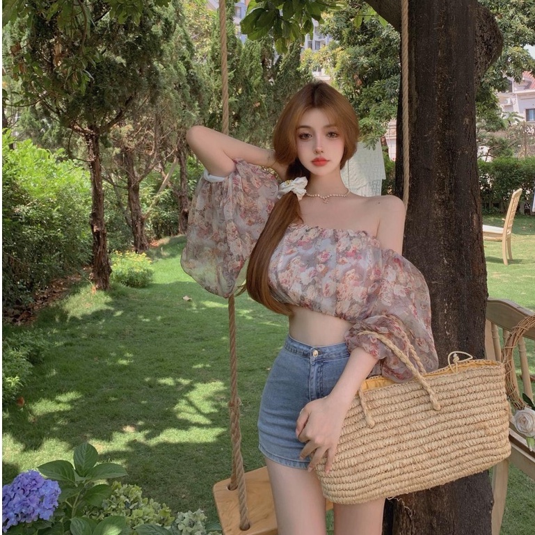 Áo kiểu sơ mi hoa nhí trễ vai ulzzang Emilyshop
