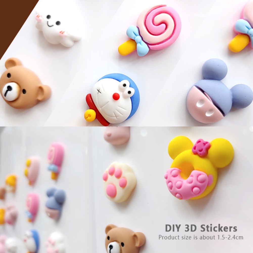 Hình dán ba chiều hoạt hình 3D dễ thương cho vỏ chai nước, cốc, vỏ điện thoại Tự làm Phụ kiện miếng dán trang trí búp bê không đánh dấu Giao hàng ngẫu nhiên