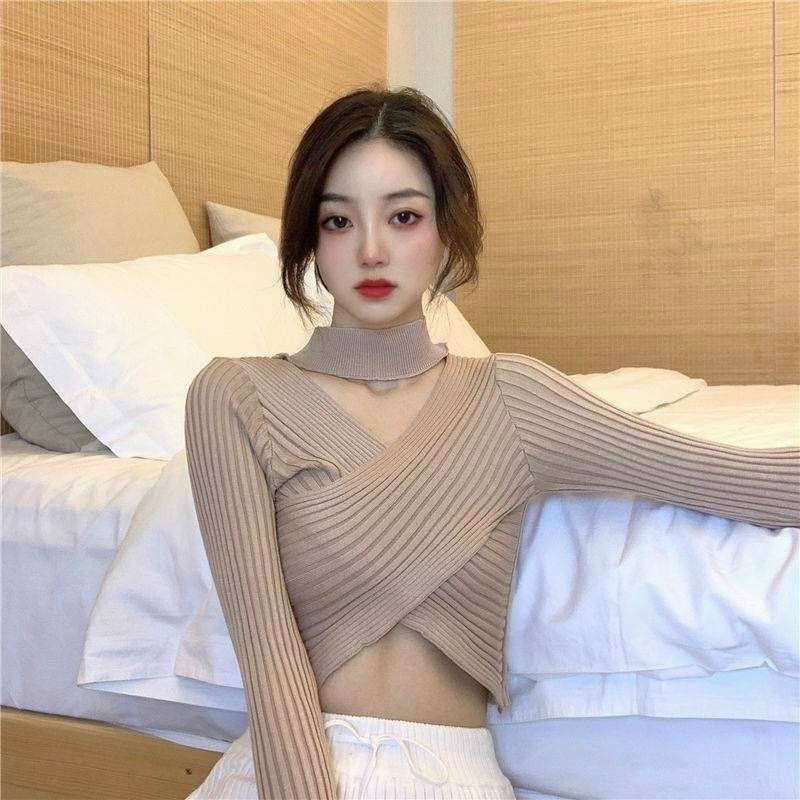 [FREESHIP] Áo len croptop nữ đắp chép cổ cách điệu màu xanh đen trắng be NÀNG CLOSET