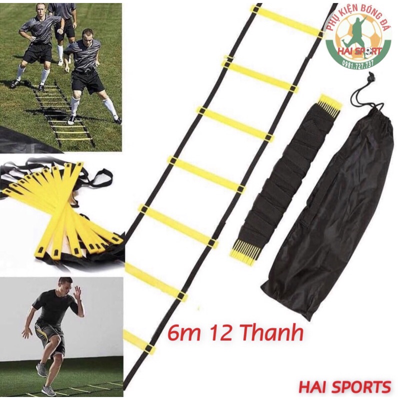 Dây thang tập thể lực 6m 12 thanh BLACK Yellow, thang dây thể thao tập bóng cao cấp