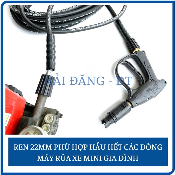 Dây rửa xe áp lực cao lõi thép 10, 15, 20m, Dây rửa xe bố thép ren 22mm (Loại Tốt)