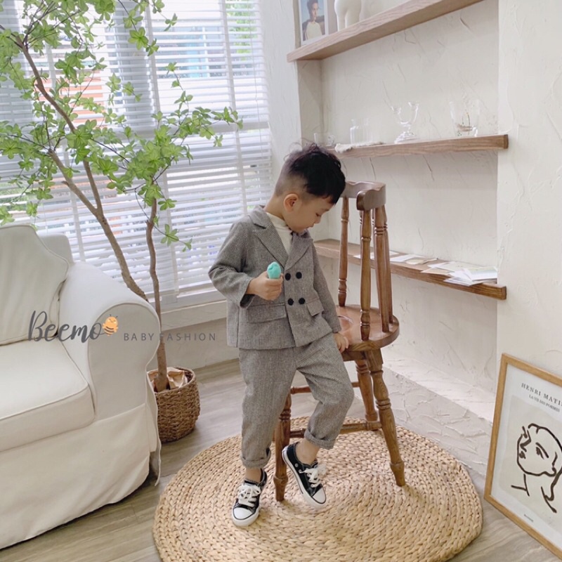 Set vest dạ Hàn dày dặn bé trai mặc đi chơi đi tiệc, mặc Tết cực đẹp cực bảnh chuẩn hãng Beemo
