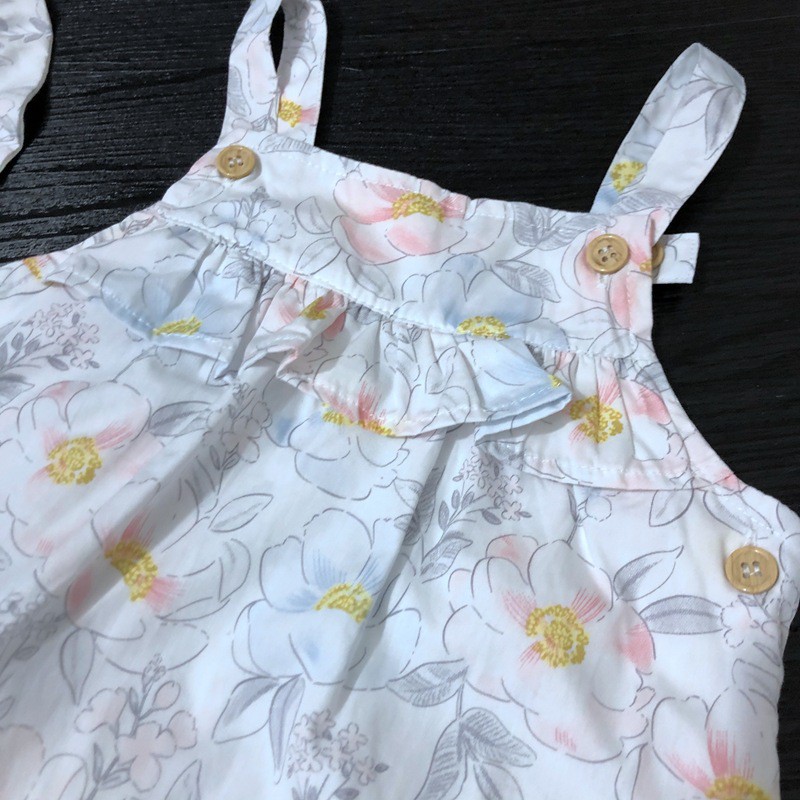 Set nón và áo liền quần bé gái body đùi romper sơ sinh TU vải cotton 0-24 tháng xuất dư