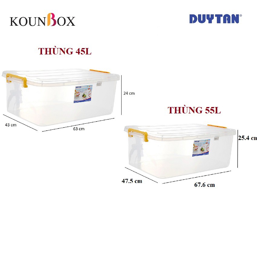 Thùng nhựa Duy Tân trong suốt 45 lít (63,4 x 42,7 x 23,9 cm) - 55 lít (67,6 x 45,7 x 25,4 cm)