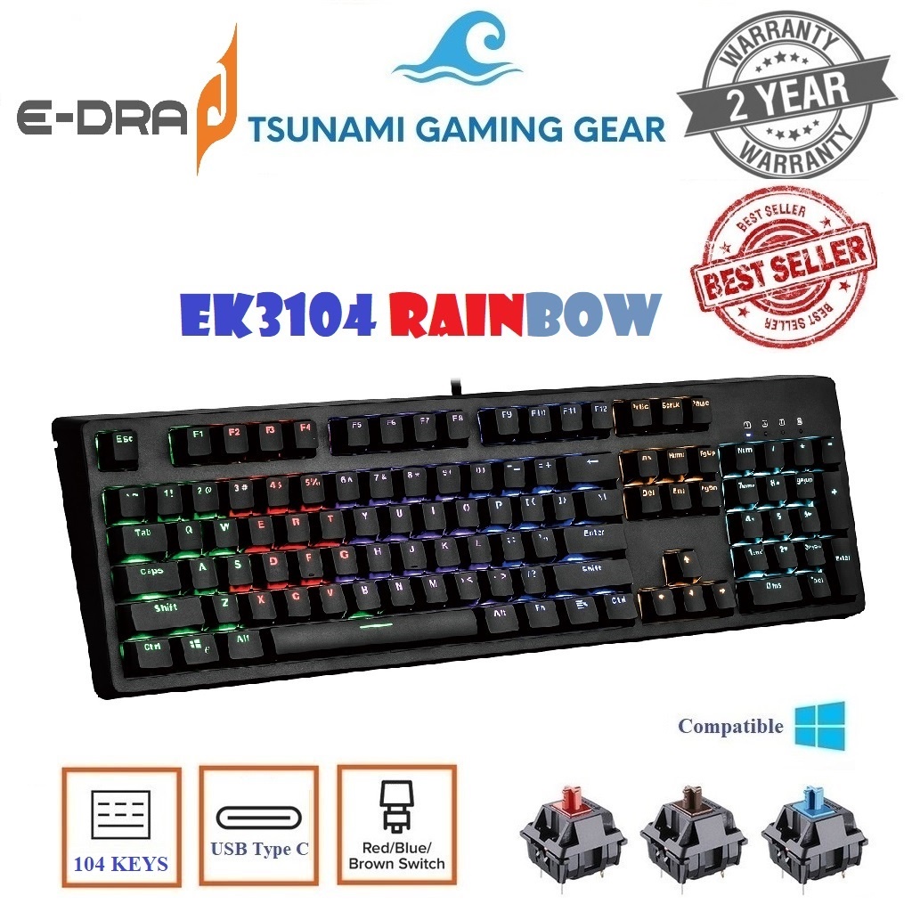 Bàn phím cơ E-Dra EK3104 Huano Switch version 2021/ Led Rainbow 7 màu Hàng chính hãng