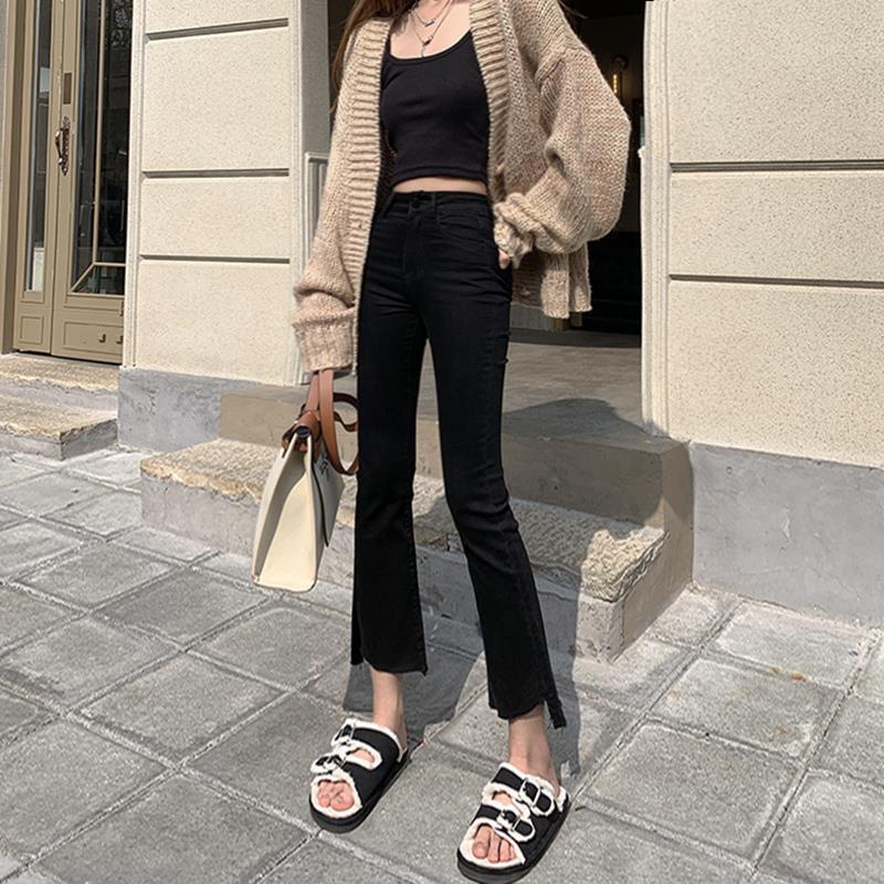 Jiashucheng Quần Jean Dài Tới Mắt Cá Chân Eo Cao Dáng Rộng Rách Dài Tới Mắt Cá Chân @ -