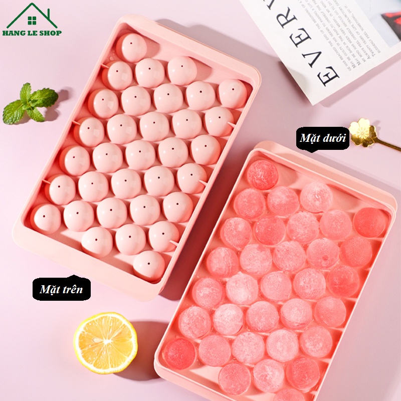 Khay đá silicon dẻo 33 ô làm đá tiện lợi, khuôn làm đá có nắp đậy thông minh hình bi