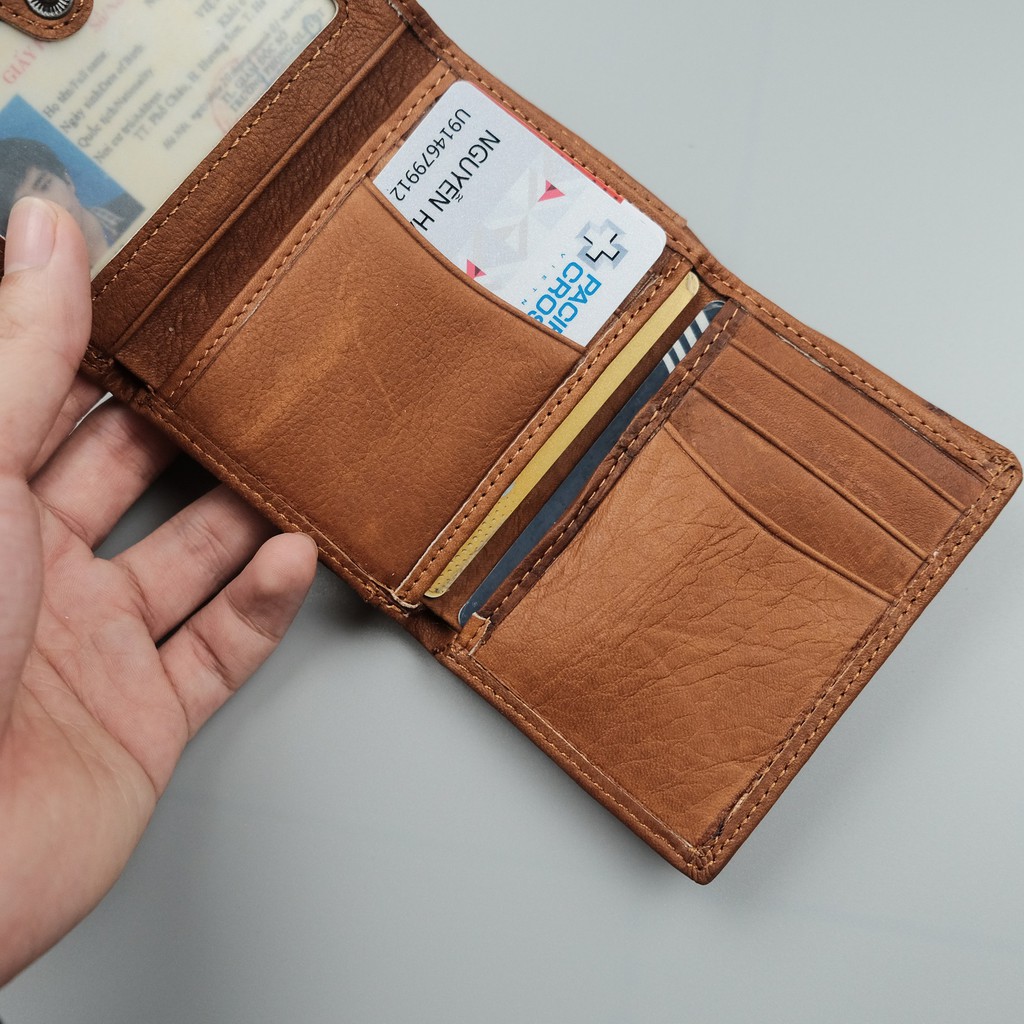 Ví da Mini nam nữ Genuine Leather gập 3 đựng thẻ ngân hàng, card, tiền.. nhỏ gọn, thời trang V005