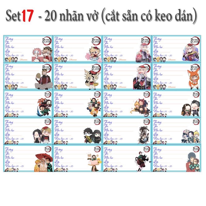 conbo 20-180 nhãn vở kimetsu no yaiba khác nhau /nhãn vở anime kimetsu no yaiba