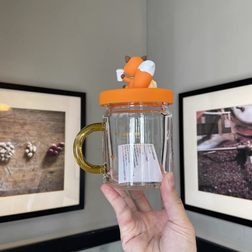 Ly cốc thủy tinh Starbucks sóc đỏ Dung tích 420ml