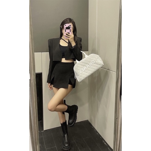 (SẴN) TKLIHN Set váy VEST ulzzang CROPTOP áo khoác BLAZER dài tay CROPTOP + chân váy body chữ A ulzzang 2021 | BigBuy360 - bigbuy360.vn