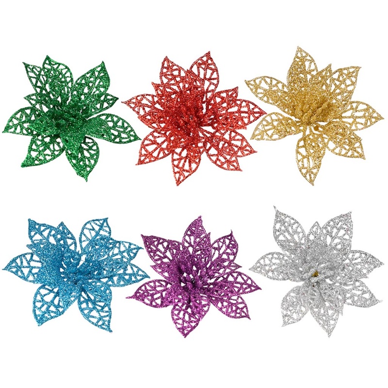 Set 6 hoa giả lấp lánh tiện dụng để trang trí vòng hoa giáng sinh DIY