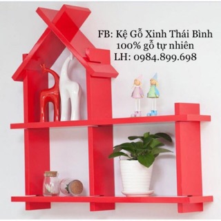Kệ gỗ treo tường hình ngôi nhà 2 tầng (KHTTHNN2T)
