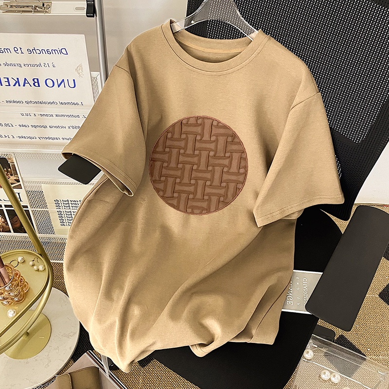 Áo Thun Cotton Ngắn Tay Cổ Tròn Thêu Họa Tiết Thời Trang Mùa Hè Hàn Quốc Mới Cho Nữ