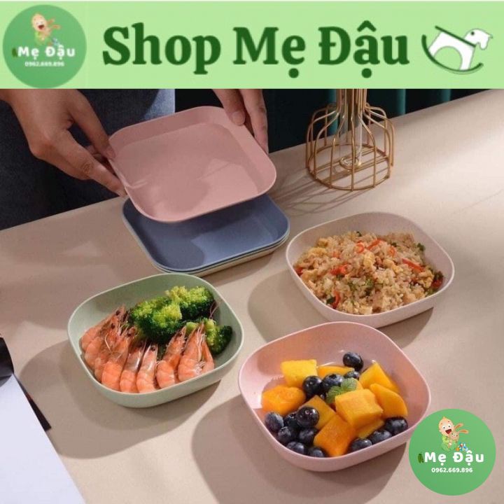 Bộ Đĩa Lúa Mạch Màu Pastel Hình Vuông &amp; Tròn