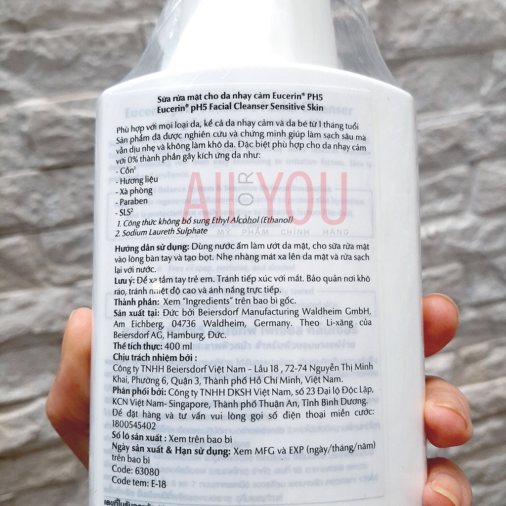 Eucerin pH5 Facial Cleanser Sensitive Skin 100mL & 400mL - Sữa Rửa Mặt Cho Da Nhạy Cảm.