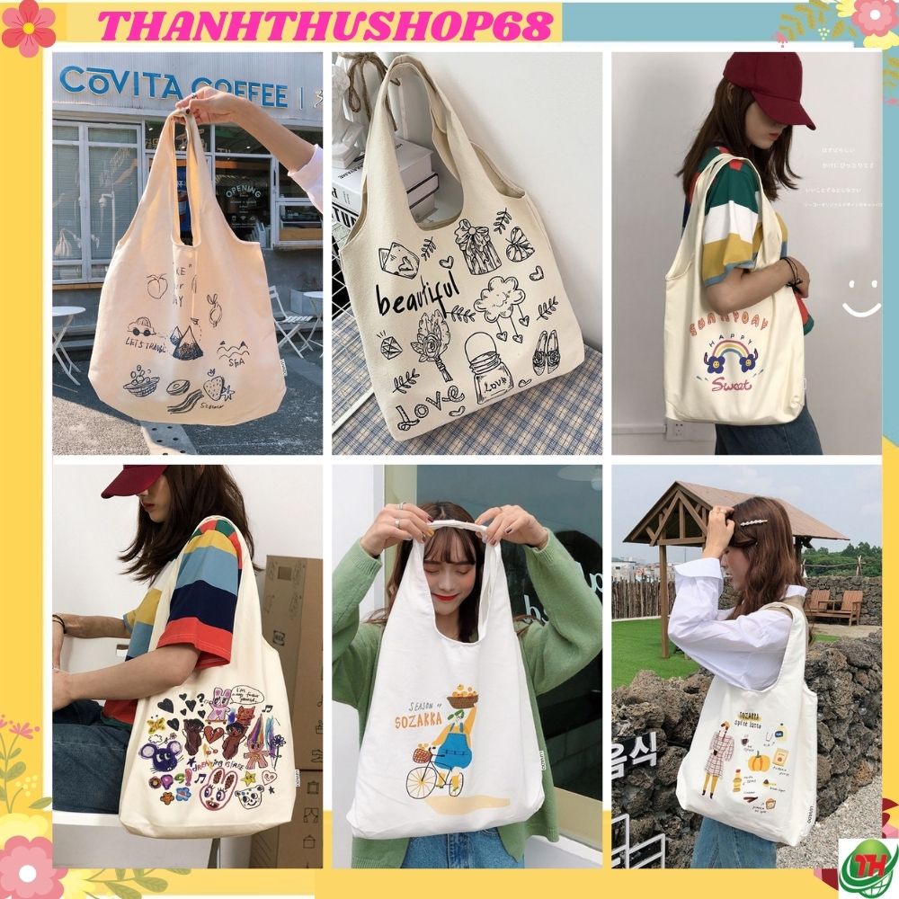 Túi đeo chéo canvas liền thân hoạ tiết ngộ nghĩnh Thanhthushop68 556
