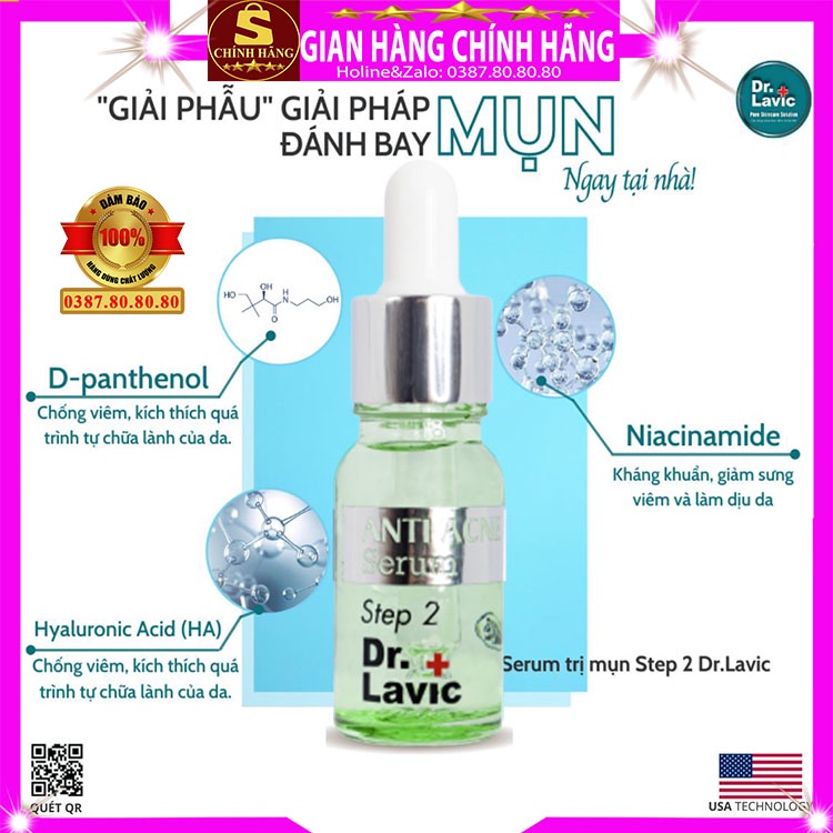 Tinh chất serum xóa mụn thâm dưỡng trắng da loại tốt step 2 Dr.lavic mụn ẩn viêm cám đầu đen cho da dầu mụn nhạy cảm khô