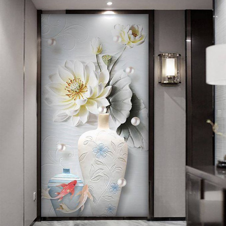 Tranh dán tường 3D tranh trang trí hoa sen trắng 1 BINBIN TDT03