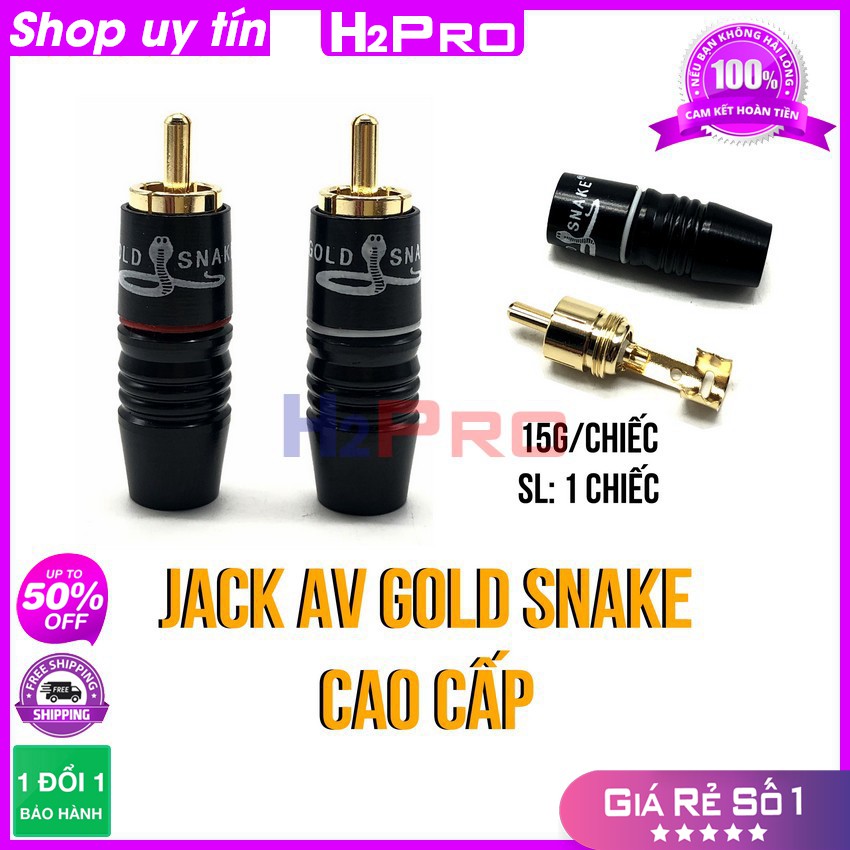 1 Jack AV Hoa Sen Rca Gold Snake, Đầu Jack Hoa Sen Đực Hàn Cao Cấp Đồng Pha, Chống Sôi Nhiễu, Âm Thanh Chuẩn-H2Pro Tech