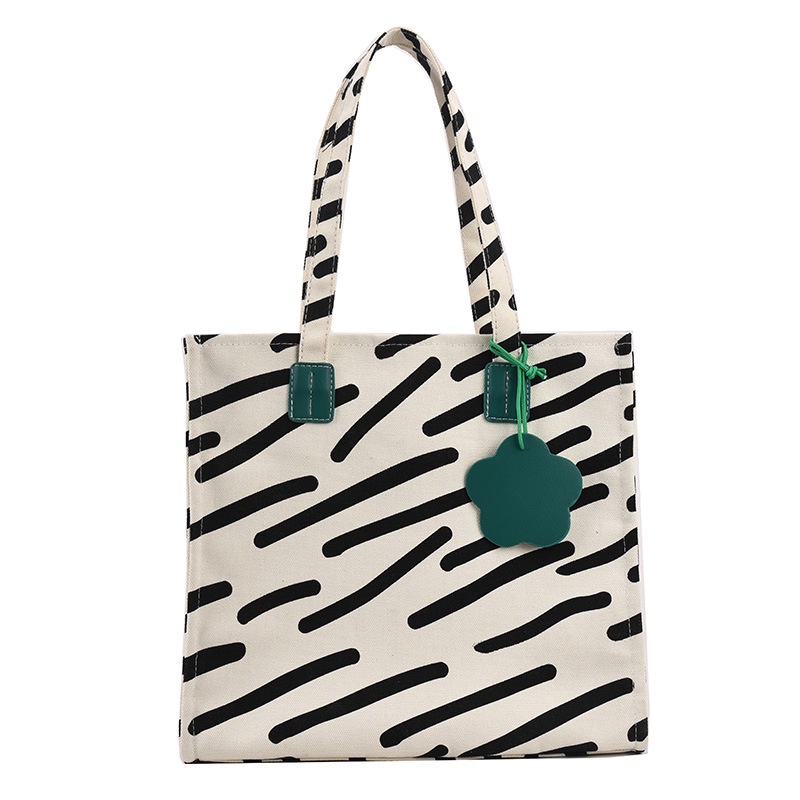 Túi Tote Vải Canvas Kẻ Sọc Trắng Đen Thời Trang Mùa Hè 2022 Cho Nữ