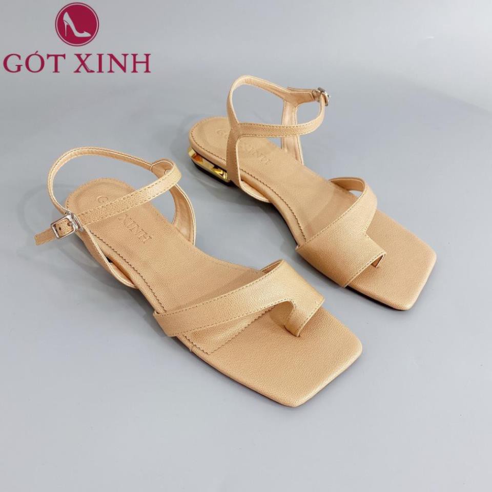 Xả Hàng- Sandal Gót Thương Hiệu Gót Xinh GX220 Da Mềm Xỏ Ngón Đế Vuông Có Quai Hậu Cao 2cm - ,