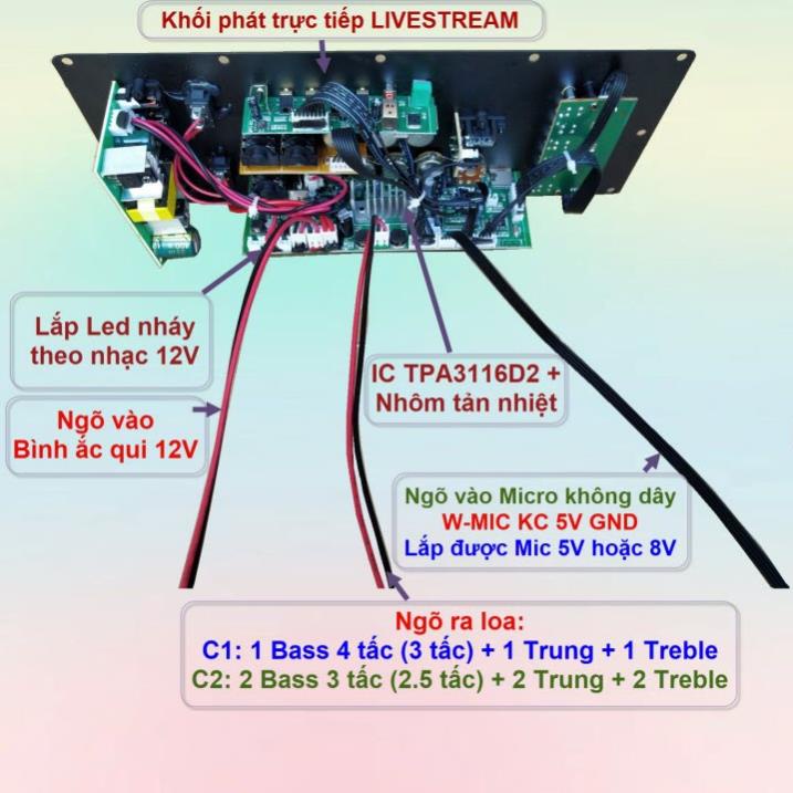 Mạch loa kéo TPA3116D2 150W LIVESTREAM - DSP lập trình chống hú loa kéo 4 – 3 tấc ĐƠN hoặc 3 – 2.5 tấc ĐÔI VR XANH