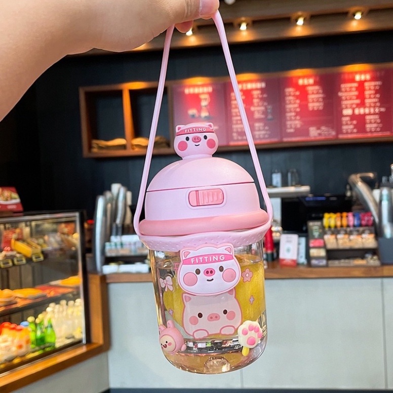 Bình Nước Có Nắp Hình Động Vật Dễ Thương 🍀FREESHIP🍀Bình Nước 400ml Tặng kèm Sticker