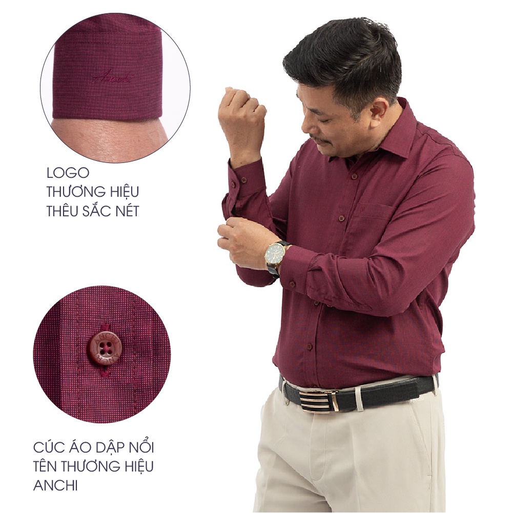 Áo Sơ Mi Nam Dài Tay Trung Niên ANCHI Màu Đỏ Trơn Vải Sợi Tre Cao Cấp