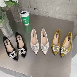 Giày búp bê beeshoes nữ mũi nhọn - giày búp bê bệt sẵn màu đen - kem 220836