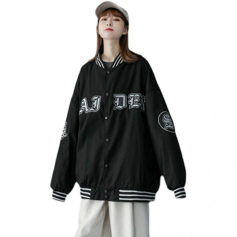 Áo Khoác Bomber Bóng Chày - Áo Khoác Dù Nam Nữ Unisex RAJDER Màu Đen Có Form Rộng XL - LP.STORE