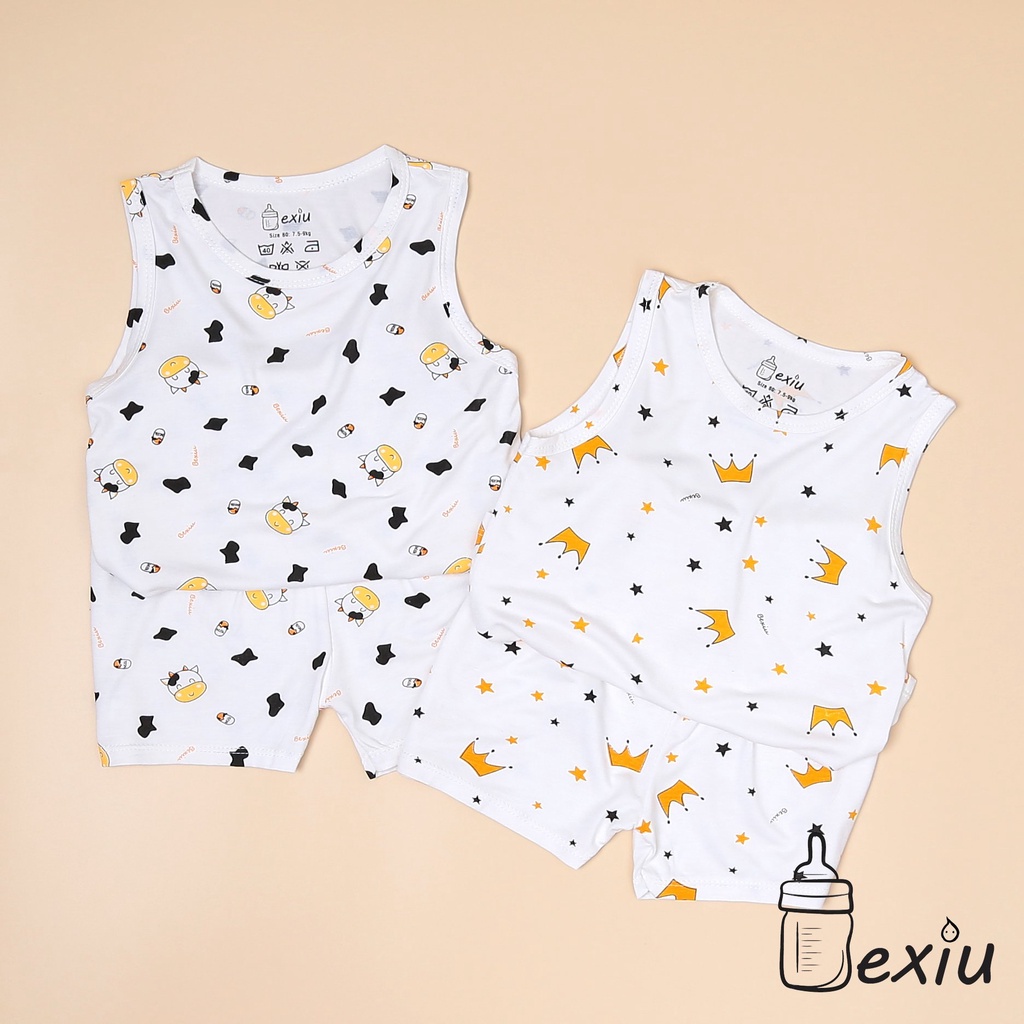 Bộ ba lỗ in rơi Bexiu Bx - Quần Áo Trẻ Sơ Sinh Thun Cotton Lạnh  Mềm Mượt Mát Cho Bé Trai Và Gái Từ 6-19kg