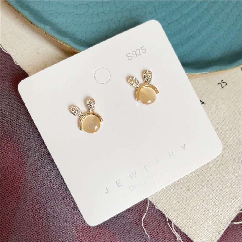 Bông tai hợp kim hình thỏ đính đá Opal thời trang cho nữ