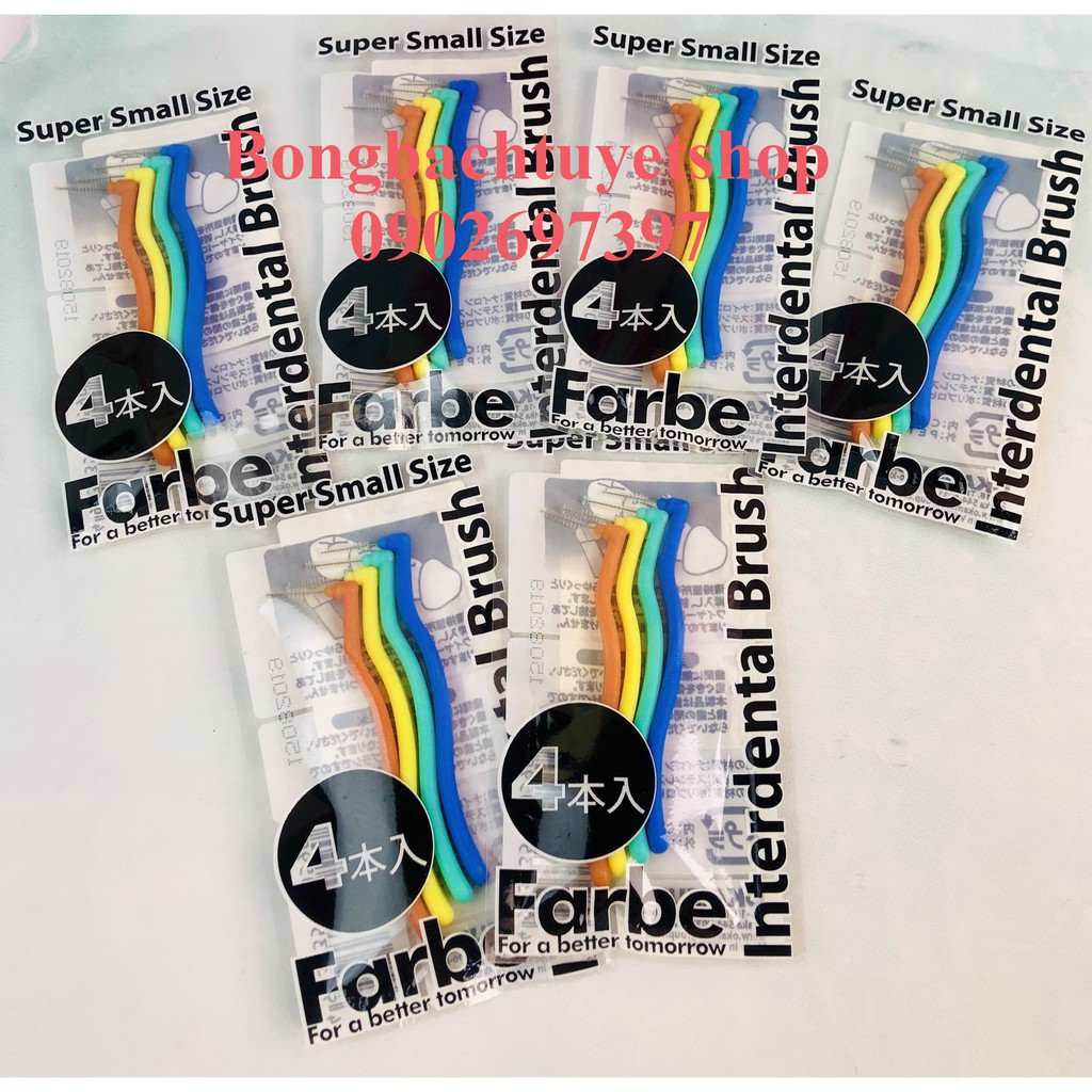 Bàn chải kẽ răng Okamura Farbe 4 cây/ bịch - Bàn chải kẽ dạng L Okamura Farbe 4 màu/ bịch