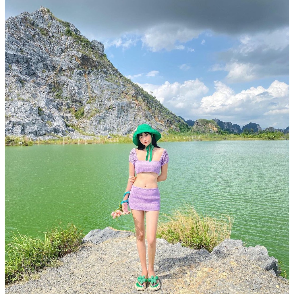 Set áo tay phồng đan móc The Barbie