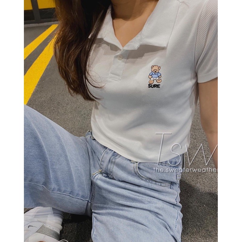ÁO CROPTOP CỔ ĐỨC THÊU GẤU SIÊU XINH