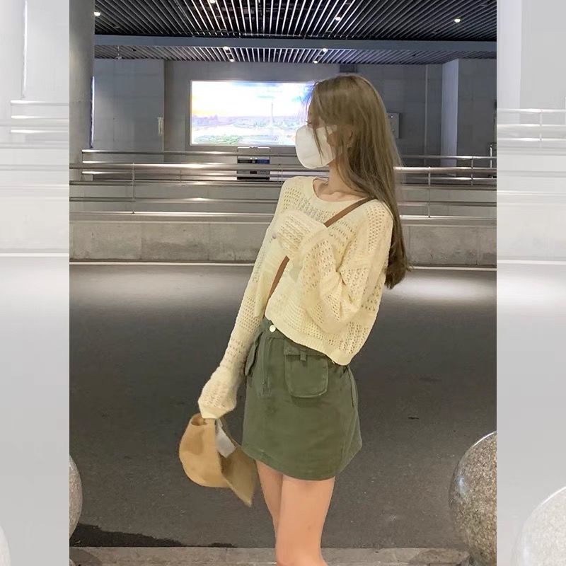 COZOK Áo Sweater Dệt Kim Tay Dài Dáng Rộng Ngắn Chống Nắng