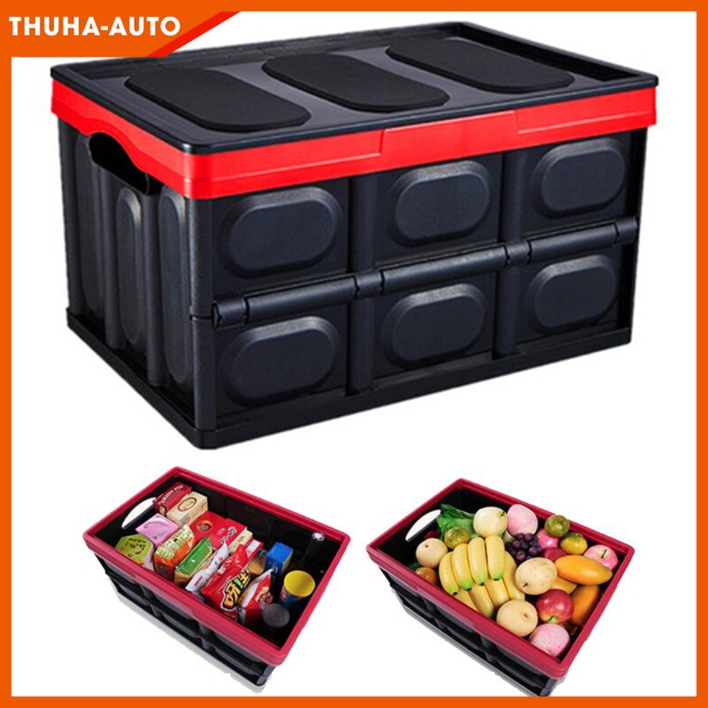 Thùng đựng đồ để cốp ô tô co giãn lò xo gấp gọn nhựa ABS thể tích lớn đến 40 lít đa năng đựng được đồ ăn hải sản