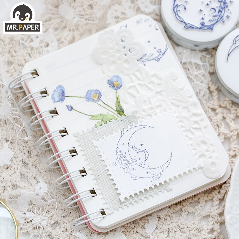 Con dấu gỗ 4 thiết kế hình mặt trăng dùng trang trí sổ tay diy