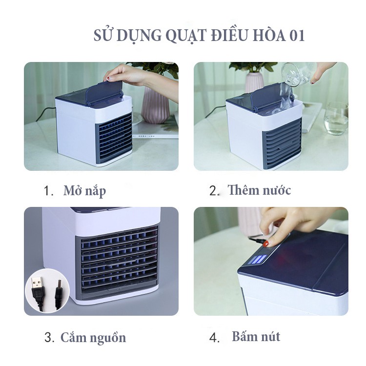 Quạt Điều Hòa Hơi Nước Mini Làm Mát Giữ Ẩm Không Khí