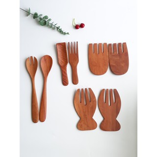 Bộ 2 chiếc thìa nĩa trộn salad gỗ nhãn nhiều kích thước