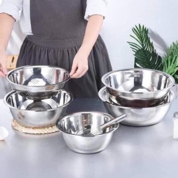 [Xả kho + free ship] SET 5 MÓN RỔ VÀ THAU INOX CAO CẤP